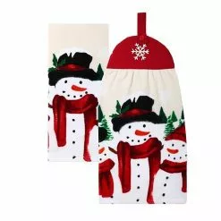 St. Nicholas Square® Yuletide Snowman Tie-Top Kitchen Towel 2-pk.