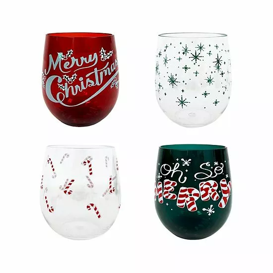 St. Nicholas Square® Merry Merry 4-pc. Stemless Wine Set 1 St. Nicholas Square® Merry Merry 4-pc. Stemless Wine Set