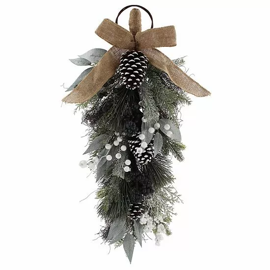 St. Nicholas Square® Flocked Artificial Berry Pine Pinecone Teardrop Wall Decor 1 St. Nicholas Square® Flocked Artificial Berry Pine Pinecone Teardrop Wall Decor